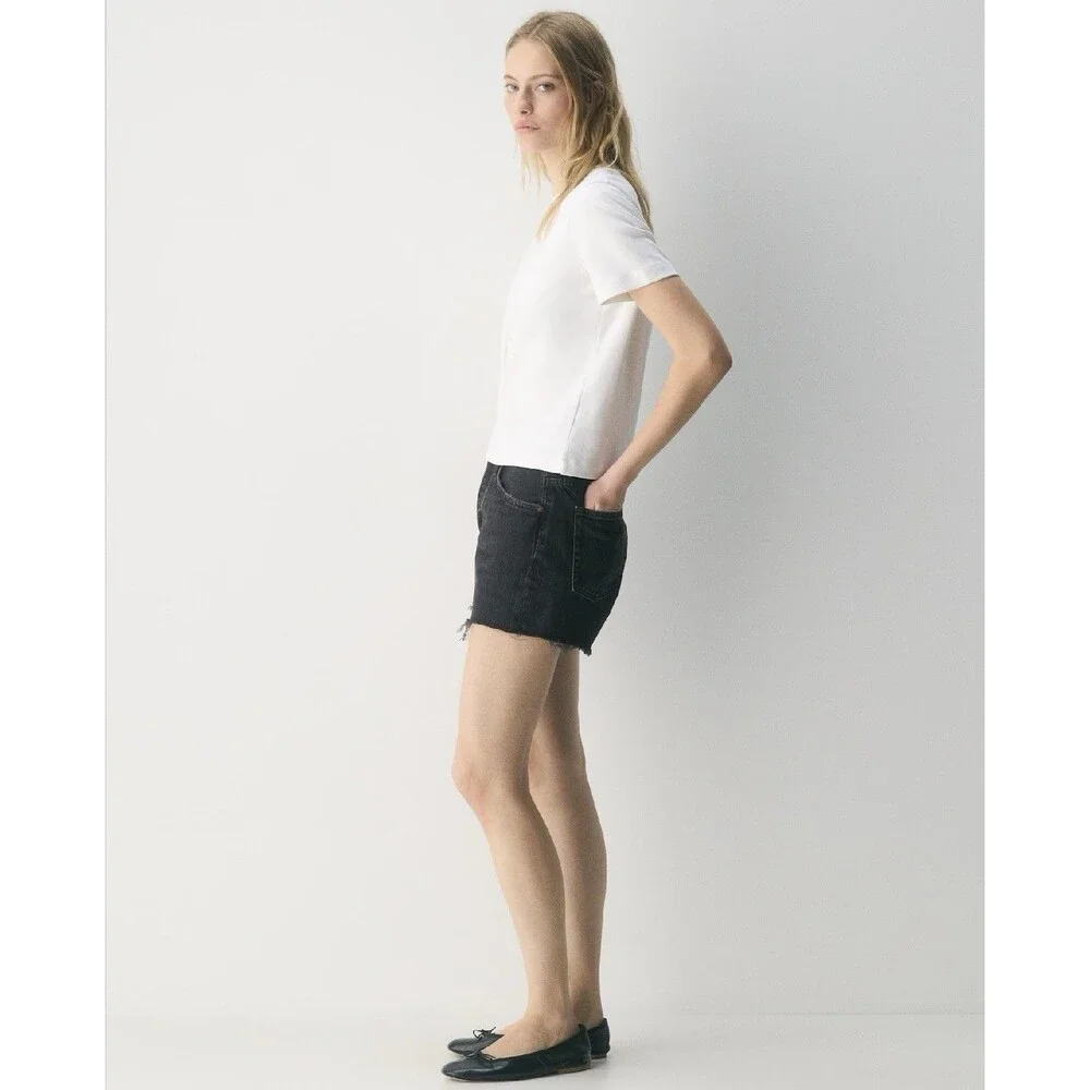 AGOLDE Parker Long Black Denim High Rise Fray Hem Jean Shorts Women’s Size 33